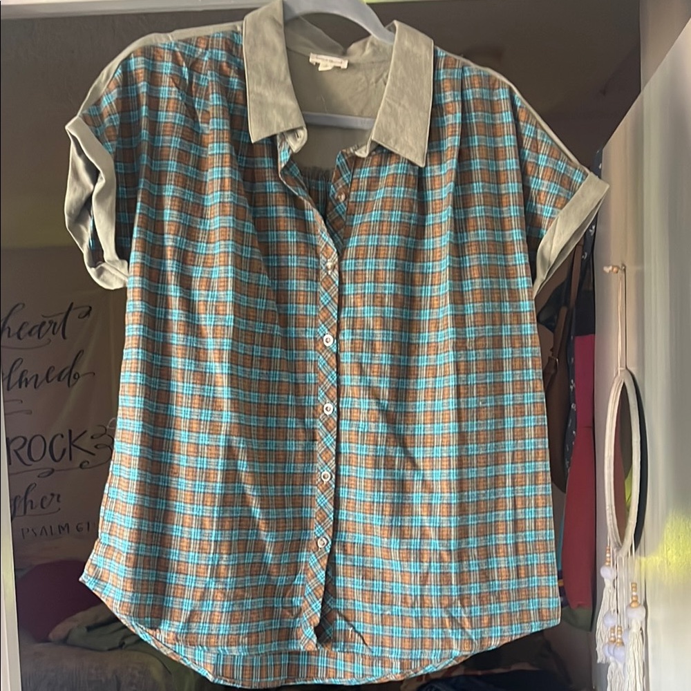 Plaid Short Sleeve Button-Up Shirt